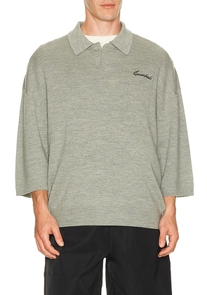 Fear of God ESSENTIALS Signature 3/4 Sleeve 90's Knit Polo in Concrete Heather - Grey. Size XS (also in S, M, L, XL/1X, XXL/2X, XXXL/3X).