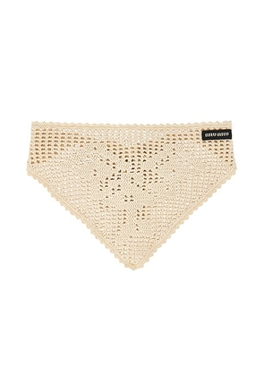 Miu Miu Crochet Filet Headscarf in Talco - Cream. Size all.