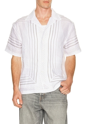 Reigning Champ Linen Arena Standard Camp Shirt in White & Concrete - White. Size S (also in M, L, XL/1X, XXL/2X).