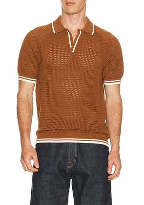 Percival Casa Martini Knitted Tennis Polo in Brown - Brown. Size S (also in L, M, XL/1X).