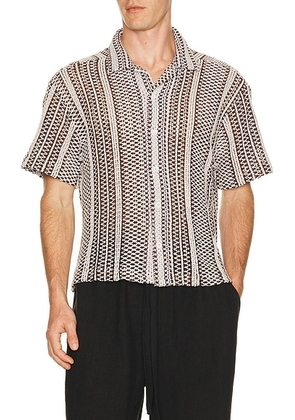 Percival Hugh Crochet Cuban Shirt in Black - Brown. Size S (also in L, M, XL/1X).