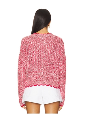 Autumn Cashmere Tipped Ladder Stitch Crew Top in Red. Size XS. Also in S, M, L.