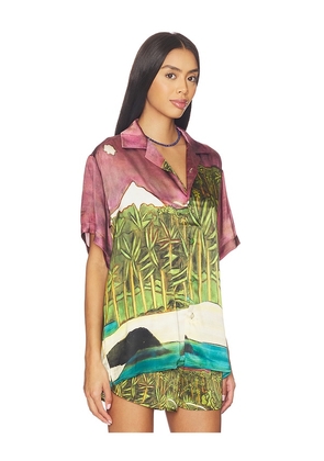 Donde Esteban La Sierra Silk Shirt in Wine,Green. Size S. Also in XS, M, L.