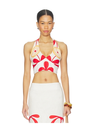 Cala de la Cruz Olivia Top in White, Red. Size XS. Also in S, M, L, XL.