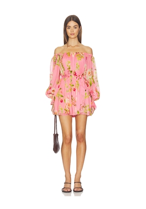 HEMANT AND NANDITA Off Shoulder Romper With Tie Up Belt in Pink. Size S. Also in XS, M, L, XL, XXL.