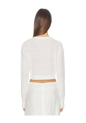 Enza Costa Linen Open Knit Cropped V-neck Cardigan in White. Size XS. Also in M, S.