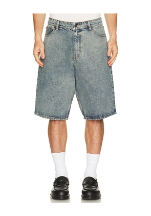 Daily Paper Compact Shield Embroidery Denim Shorts in Blue. Size S. Also in M, L, XL/1X.