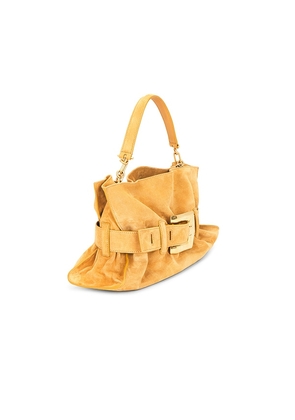 BALMAIN Medium Anthem Suede Bag in Mustard.