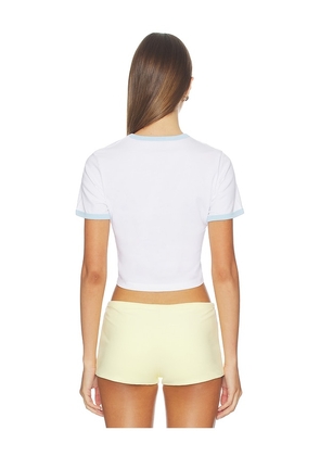 Casablanca Ringer Baby Tee in White,Baby Blue. Size XS. Also in S, M, L.