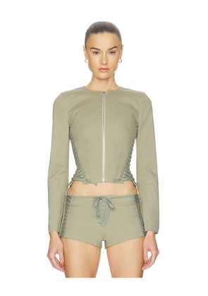 HAELO Lace Up Jacket in Surplus Khaki in Olive. Size S. Also in L, M, XL, XS, XXS.