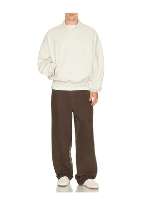Fear of God ESSENTIALS Signature 90's Polo Sweatshirt in Light Grey. Size XS. Also in S, M, L, XL/1X, XXL/2X, XXXL/3X.
