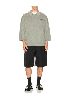Fear of God ESSENTIALS Signature 3/4 Sleeve 90's Knit Polo in Grey. Size XS. Also in S, M, L, XL/1X, XXL/2X, XXXL/3X.