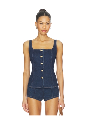 Good American Sleeveless Button Front Denim Top in Blue. Size XS. Also in S, M, L, XXL.