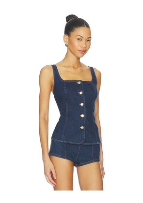 Good American Sleeveless Button Front Denim Top in Blue. Size XS. Also in S, M, L.