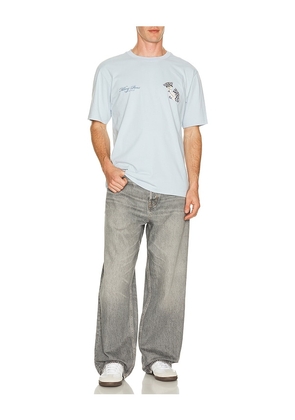 Filling Pieces Broken Plate T-Shirt in Baby Blue. Size S. Also in L, M, XL/1X.