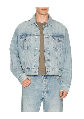 Fear of God ESSENTIALS Classic Denim Jacket in Blue. Size XS. Also in S, M, L, XL/1X.