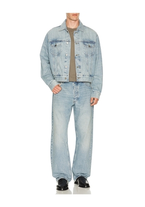 Fear of God ESSENTIALS Classic Denim Jacket in Blue. Size XS. Also in S, M, L, XL/1X, XXL/2X.