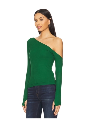 Michael Lauren Magdalino Asymmetrical Fitted Cold Shoulder Long Sleeve Top in Green. Size XS. Also in XL.