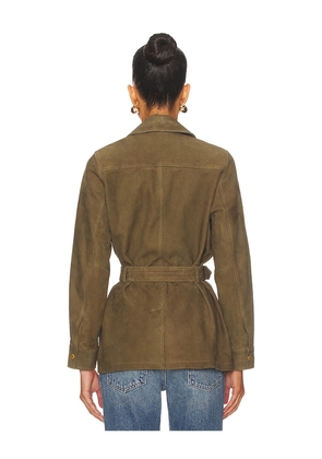 L'AGENCE Ishani Belted Jacket in Olive. Size 4. Also in 0, 8.