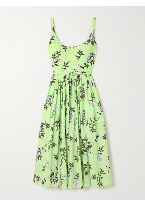 Emilia Wickstead - Eglantine Belted Gathered Floral-print Cotton-poplin Midi Dress - Green - UK 4,UK 6,UK 8,UK 10,UK 12,UK 14,UK 16