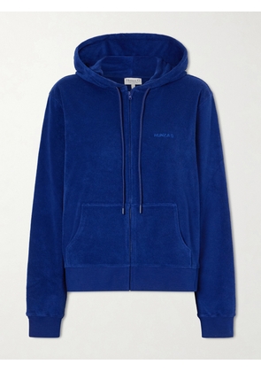 Hunza G - Hooded Embroidered Cotton-terry Top - Blue - small,medium,large,x large