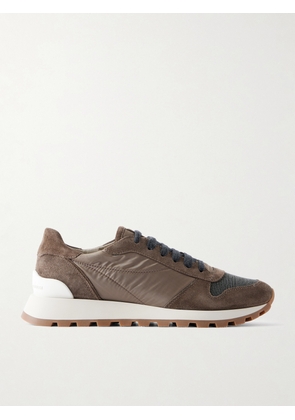 Brunello Cucinelli - Monilli Runner Bead-embellished Shell And Suede Sneakers - Brown - IT36,IT36.5,IT37,IT37.5,IT38,IT38.5,IT39,IT39.5,IT40,IT40.5,IT41