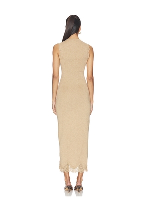 L'Academie Votella Lace Midi Dress in Tan. Size XXS. Also in L, M, S, XL, XS.