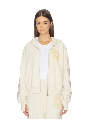 Lauren Moshi Butterfly Daisy Crop Zip Hoodie in Ivory. Size XS. Also in S, L, XL.