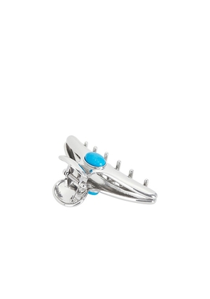 LELET NY Frankie Stone Claw Clip in Teal,Metallic Silver.