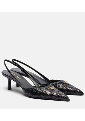 Prada Woven leather slingback pumps
