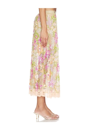 Le Superbe Flori Culture Pleated Skirt in Neutral,Pink. Size XS. Also in S.