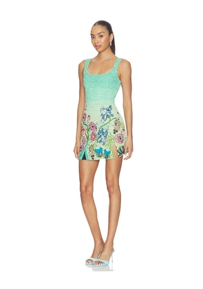 LA FUORI Fleur De Mer Mini Dress in Green. Size XS. Also in L, M.