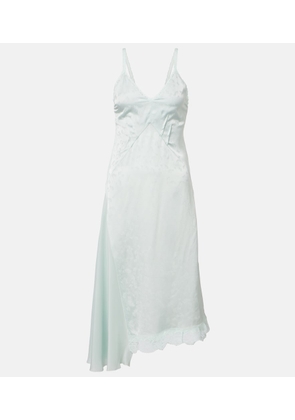 Victoria Beckham Asymmetric lace-trimmed jacquard slip dress