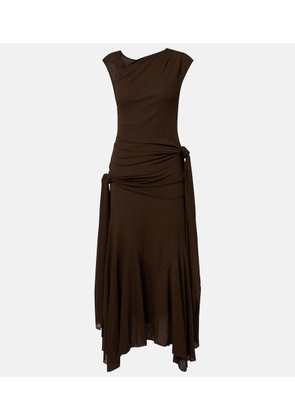 Ganni Asymmetric draped mesh midi dress