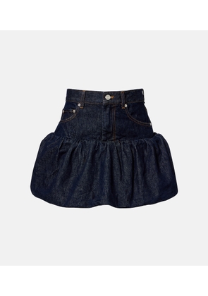 Ganni Gathered denim miniskirt