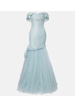 Marmar Halim Pleated off-shoulder bustier gown