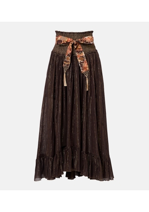 Zimmermann Aster shirred cotton and silk lame midi skirt
