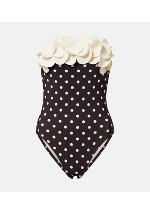 Karla Colletto Floral applique polka-dot bandeau swimsuit