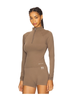 P.E Nation Routine Quarter Zip Long Sleeve Top in Taupe. Size M. Also in XS, L.