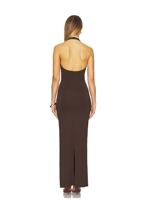 superdown Chloe Halter Maxi Dress in Brown. Size L. Also in XXS, XS, S, M, XL.