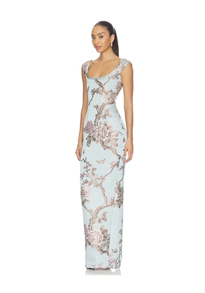 SAU LEE Brooke Brocade Gown in Slate. Size 0. Also in 4.