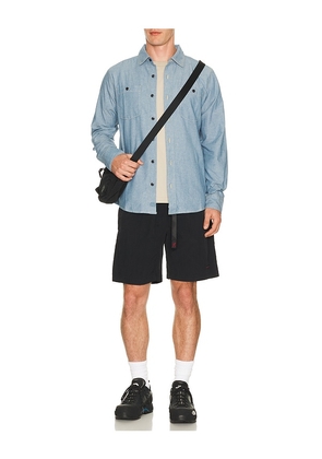 TOPO DESIGNS Utility Chambray Shirt in Blue. Size S. Also in L, M, XL/1X.