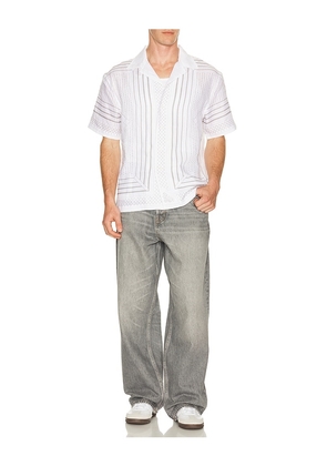 Reigning Champ Linen Arena Standard Camp Shirt in White. Size S. Also in L, M, XL/1X, XXL/2X.