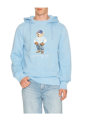 Polo Ralph Lauren Long Sleeve Vintage Fleece Novelty Denim Bear Hoodie in Baby Blue. Size S. Also in M, L, XL/1X, XXL/2X.