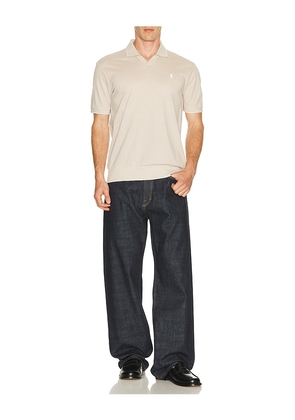 Polo Ralph Lauren Short Sleeve Jacquard Pique Johnny Collar Polo in White. Size S. Also in M, L, XL/1X, XXL/2X.