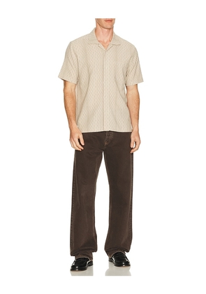 Percival Leland Cuban Shirt in Beige. Size S. Also in L, M, XL/1X.