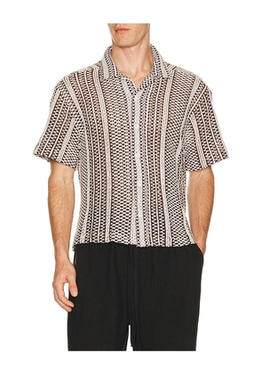 Percival Hugh Crochet Cuban Shirt in Brown. Size S. Also in M, L, XL/1X.
