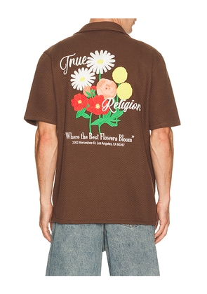 True Religion Blooms Camp Shirt in Brown. Size S. Also in M, L, XL/1X.