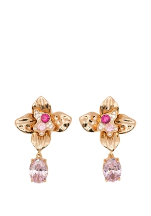Self-Portrait crystal-embellished floral drop earrings - Gold