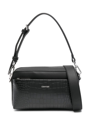 Calvin Klein embossed crocodile-effect logo plaque shoulder bag - Black